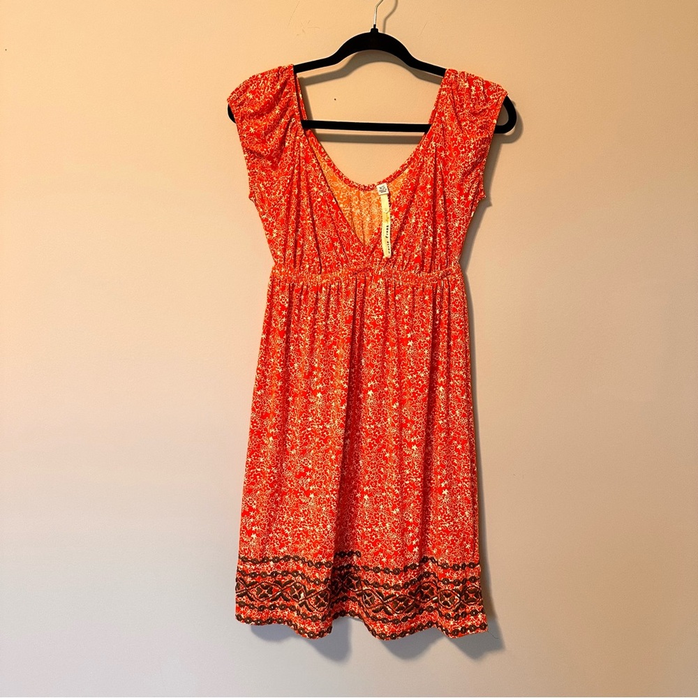 Uncle Frank Floral Boho Dress XS Orange Cap Sleeve Midi